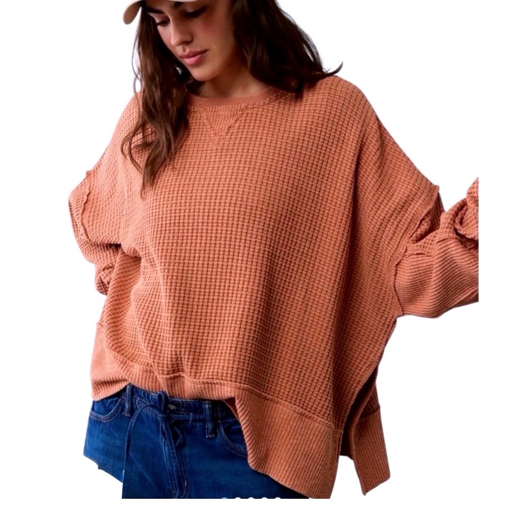 American Eagle Thermal Top This Feels Seriously Lived-In XS Terracotta NEW NWT - Picture 1 of 13